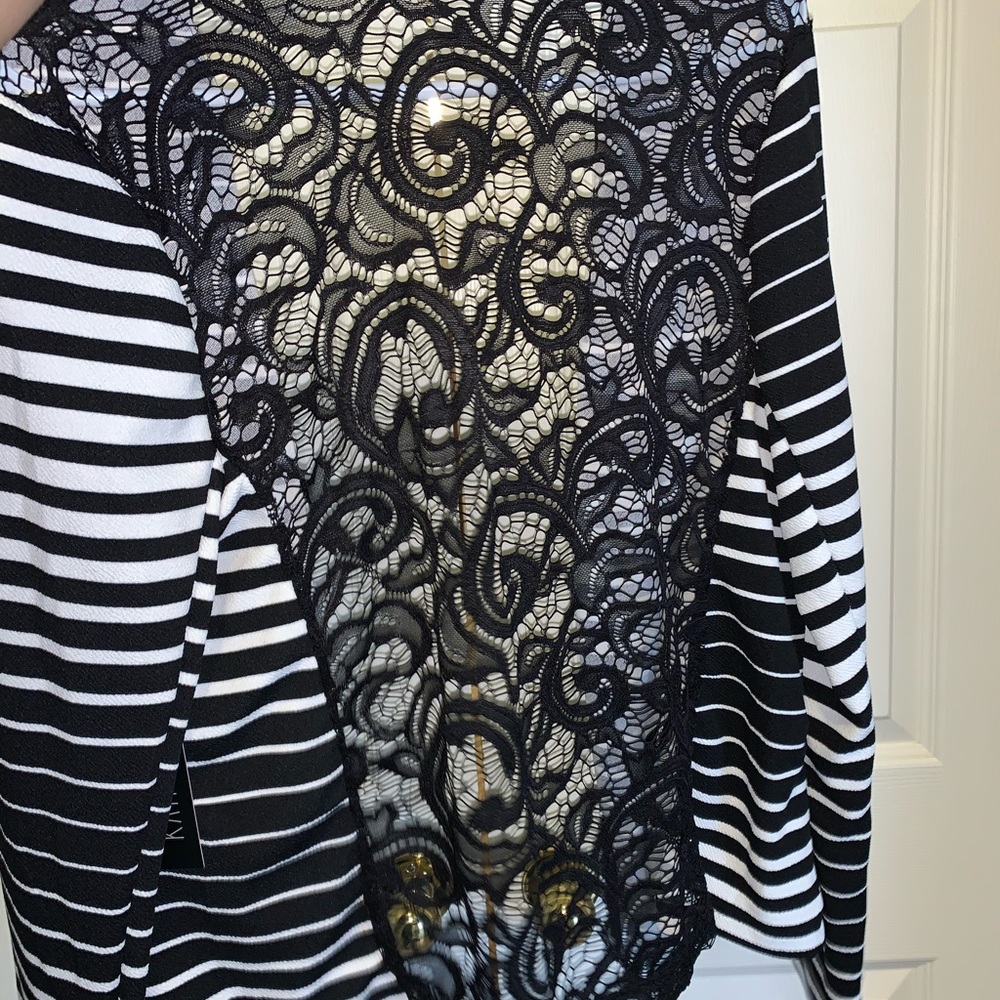 Black and White Blazer with Black Lace Back Sz L